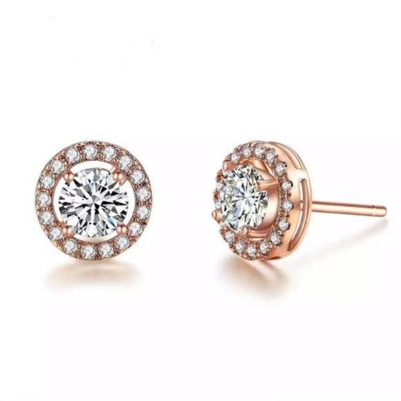 New 18K Rose Gold Round Diamond Stud Earrings, beautiful Earrings, cute Earrings - Picture 3 of 3